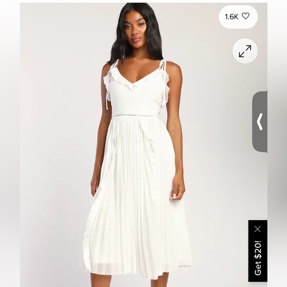 Lulu's “Never A Dull Moment” White Lace Pleated Dress